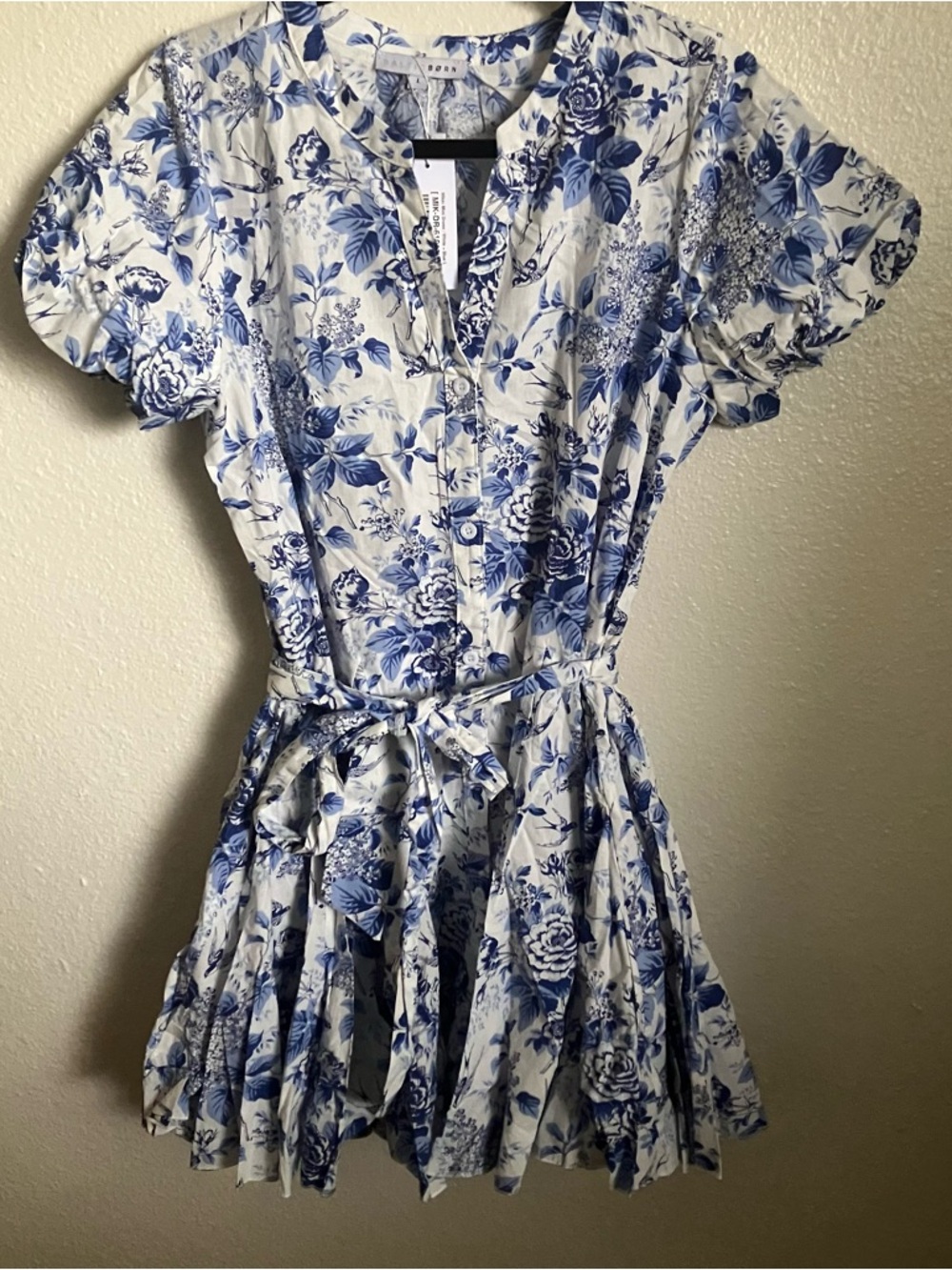 Baltic Born White and Blue Floral Button-Front Dress